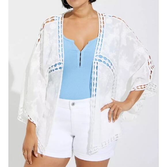 torrid Tops - NWT Torrid Kimono Top White Crochet Lace Cover Up Resort Summer Boho Festival